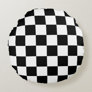 Coussins Ronds Motif chèque À damiers noir blanc