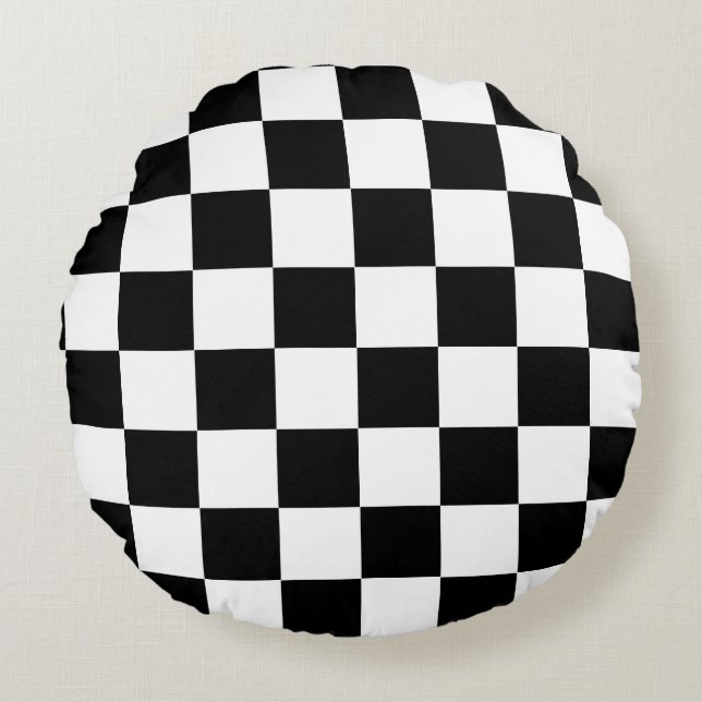 Coussins Ronds Motif chèque À damiers noir blanc (Devant)