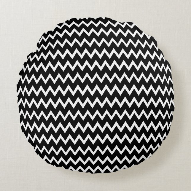 Coussins Ronds Motif Chevron noir et blanc (Devant)