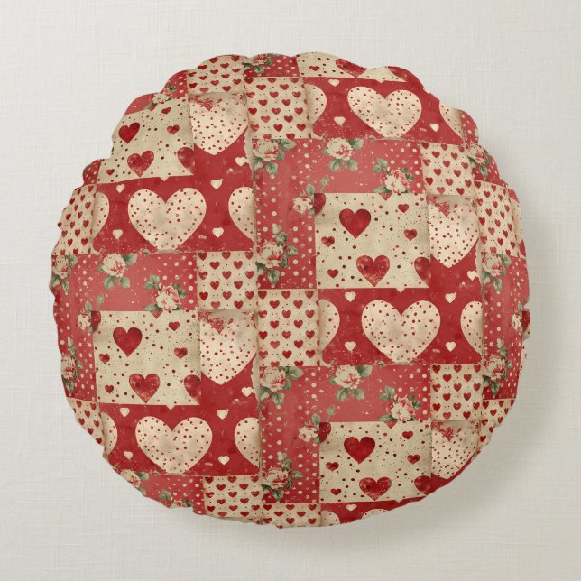 Coussins Ronds Motif Chic Red Patchwork (Devant)