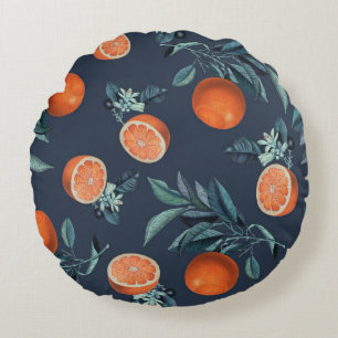 Coussins Ronds Motif citron et feuille VI