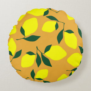 Coussins Ronds Motif citron simple, arrière - plan orange.