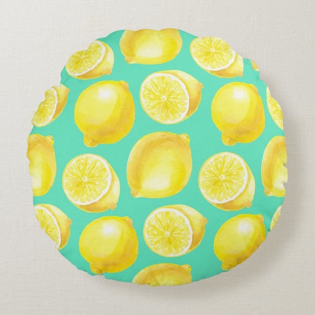 Coussins Ronds Motif citrons aquarelle (Devant)