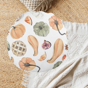 Coussins Ronds Motif Citrouille couleur aquarelle   Vibes d'autom