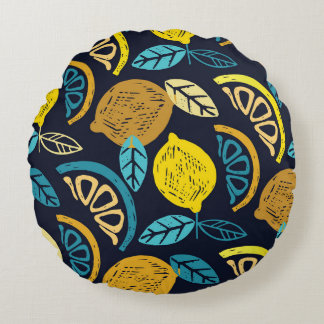 Coussins Ronds Motif Citrus Lemon Doodle Arrière - plan