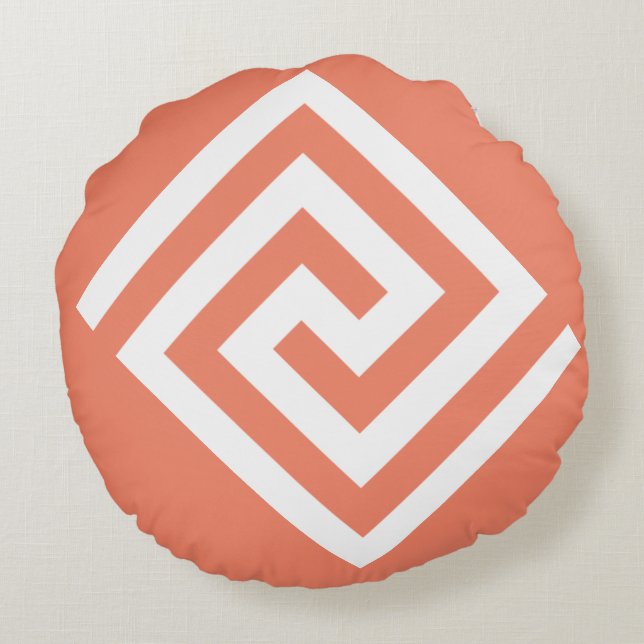 Coussins Ronds Motif clé grecque orange blanc Cadeau tendance 202 (Dos)