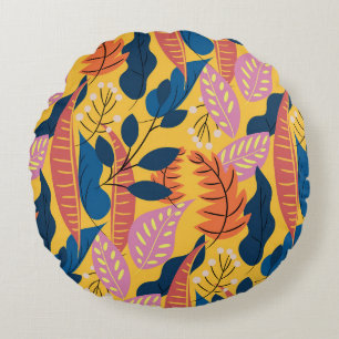 Coussins Ronds Motif coloré clair avec feuilles tropicaux, ber
