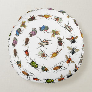 Coussins Ronds Motif coloré de bugs et de coléoptères Vintages