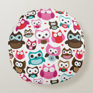 Coussins Ronds motif coloré de hibou