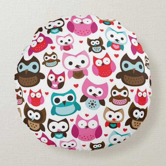 Coussins Ronds motif coloré de hibou (Devant)
