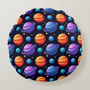Coussins Ronds Motif Coloré de Planètes et d'Étoiles