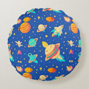 Coussins Ronds Motif coloré sur le thème de l'espace avec des pla