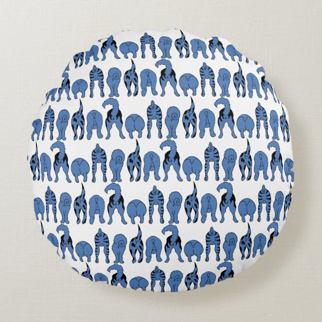 Coussins Ronds Motif Culs de Chien Bleu (Devant)