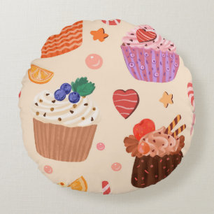 Coussins Ronds Motif Cupcakes Sucrés & Délices de Dessert