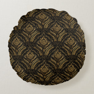 Coussins Ronds Motif damassé ornemental de luxe en or