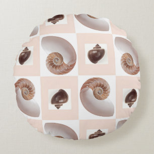 Coussins Ronds Motif damier coquilles de porcelaine pêche