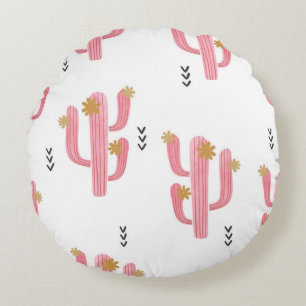Coussins Ronds Motif d'aquarelle de cactus rose vintage
