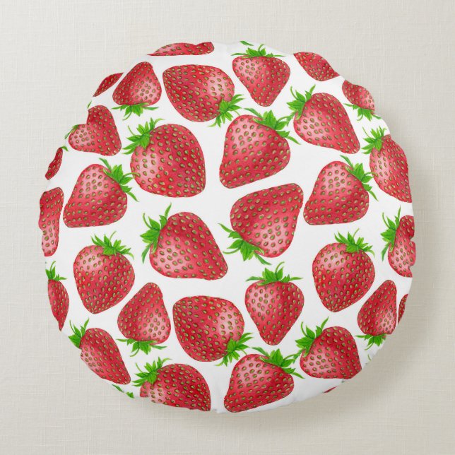 Coussins Ronds Motif d'aquarelle de fraises (Devant)