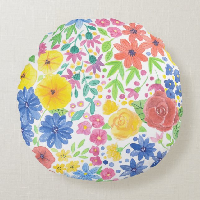 Coussins Ronds Motif d'aquarelle florale (Devant)