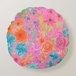 Coussins Ronds Motif d'aquarelle florale en rose