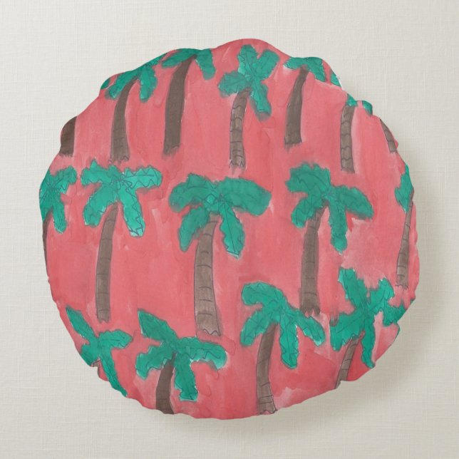 Coussins Ronds Motif d'aquarelle Palm Tree (Dos)