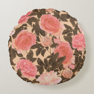 Coussins Ronds motif d'aquarelle rose pêche vintage.