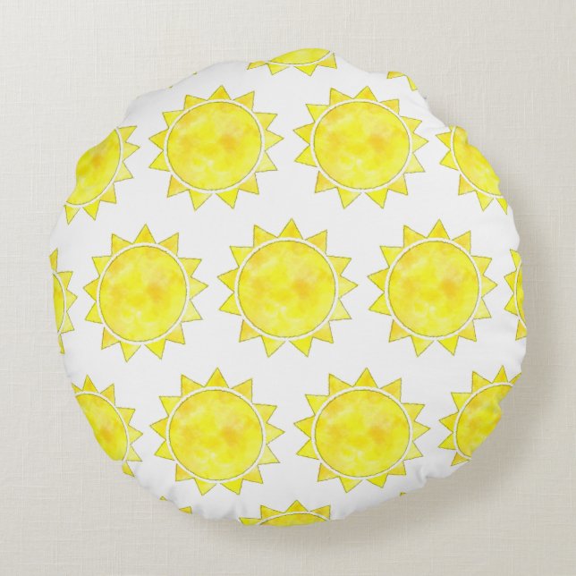 Coussins Ronds Motif d'aquarelle solaire jaune (Dos)
