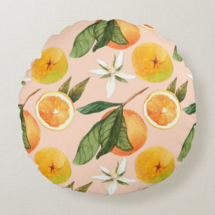 Coussins Ronds Motif d'aquarelle transparente avec mandarines