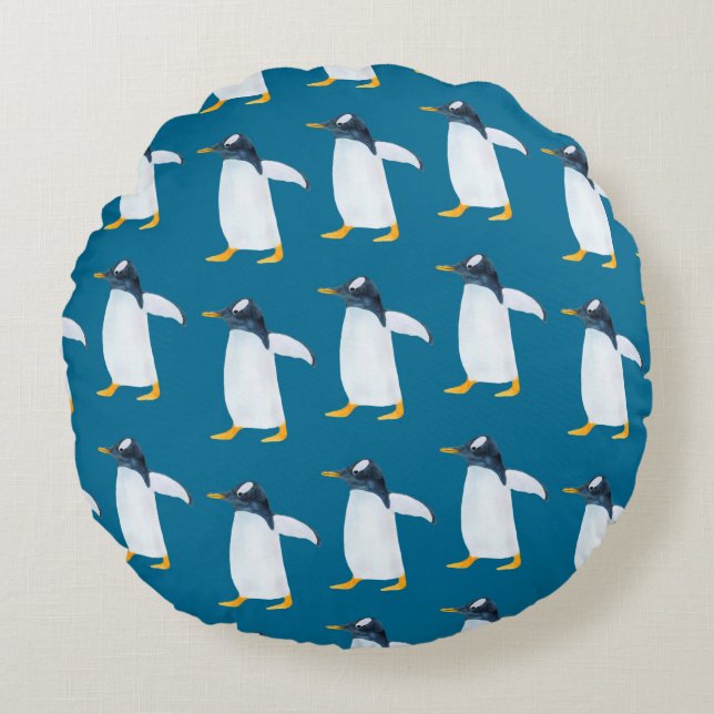 Coussins Ronds Motif d'aquarelle transparente avec pingouin (Devant)