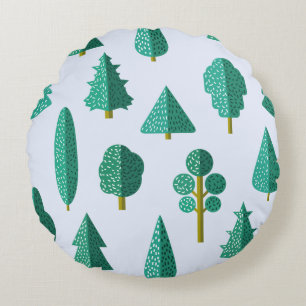 Coussins Ronds Motif d'arbres de forêt verte