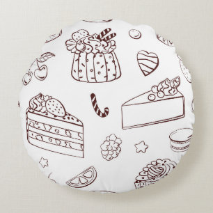 Coussins Ronds Motif d'art en ligne de gâteau de fraise et de che