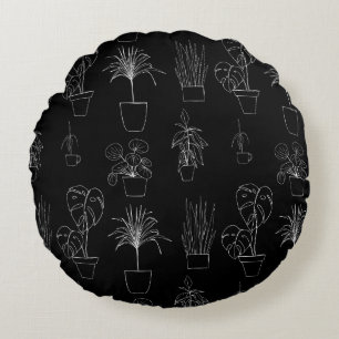 Coussins Ronds Motif d'art en ligne de plantes d'intérieur botani