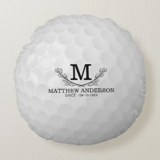 Coussins Ronds Motif de balle de golf personnalisé Nom Monogramme