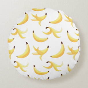 Coussins Ronds Motif de banane jaune rétro drôle éditable pour fê