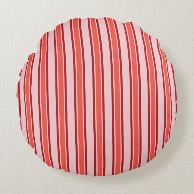 Coussins Ronds Motif de bande verticale rose rouge (Devant)