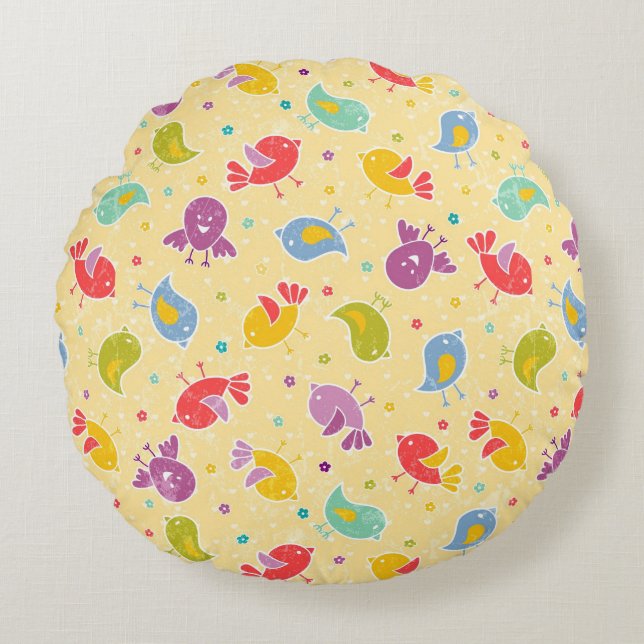Coussins Ronds Motif de bébé avec les oiseaux mignons (Devant)