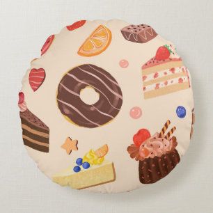 Coussins Ronds Motif de beignet au chocolat et de desserts gourma