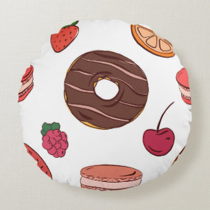 Coussins Ronds Motif de beignet au chocolat et de friandises