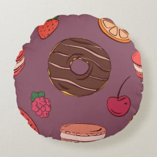 Coussins Ronds Motif de beignet au chocolat et de friandises