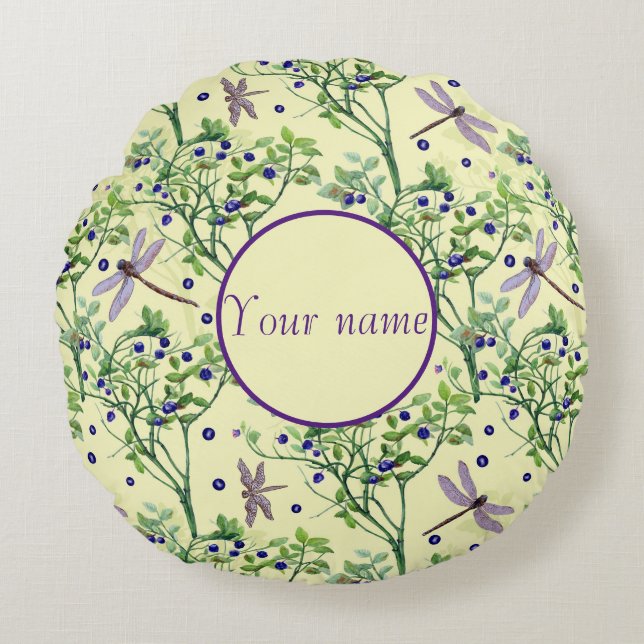 Coussins Ronds Motif de bleuets avec libellules (Devant)