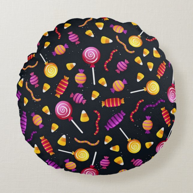 Coussins Ronds Motif de bonbons d'Halloween (Devant)