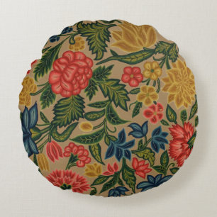 Coussins Ronds Motif de broderie florale au crewel vintage