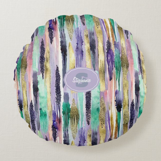 Coussins Ronds Motif de brosse vertical dynamique (1) (Devant)