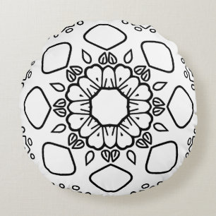 Coussins Ronds Motif de cadre mandala noir et blanc