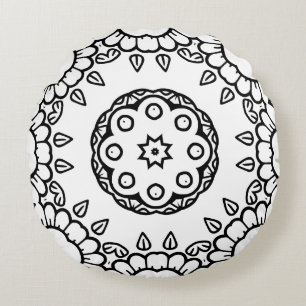 Coussins Ronds Motif de cadre mandala noir et blanc 