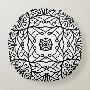 Coussins Ronds Motif de cadre mandala noir et blanc