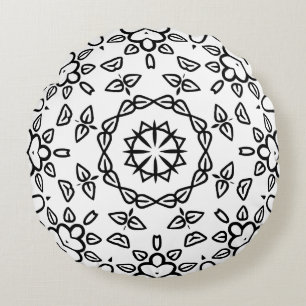 Coussins Ronds Motif de cadre mandala noir et blanc 