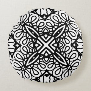 Coussins Ronds Motif de cadre mandala noir et blanc 
