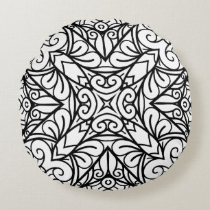 Coussins Ronds Motif de cadre mandala noir et blanc 