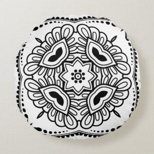 Coussins Ronds Motif de cadre mandala noir et blanc 